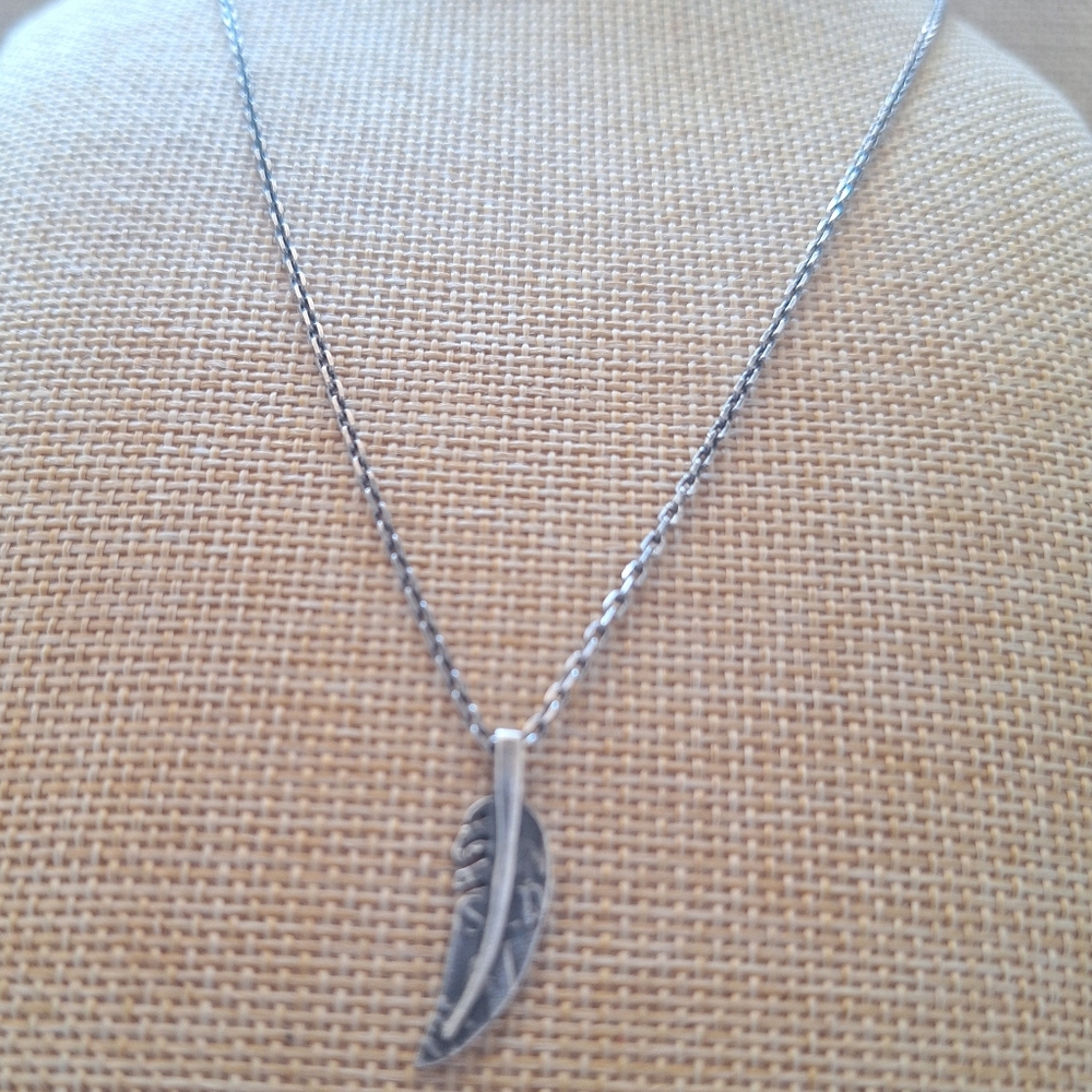 Men's Sterling Silver Feather Pendant Necklace